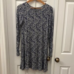 Old Navy Blue and Gray Floral Long Sleeve Swing Dress
